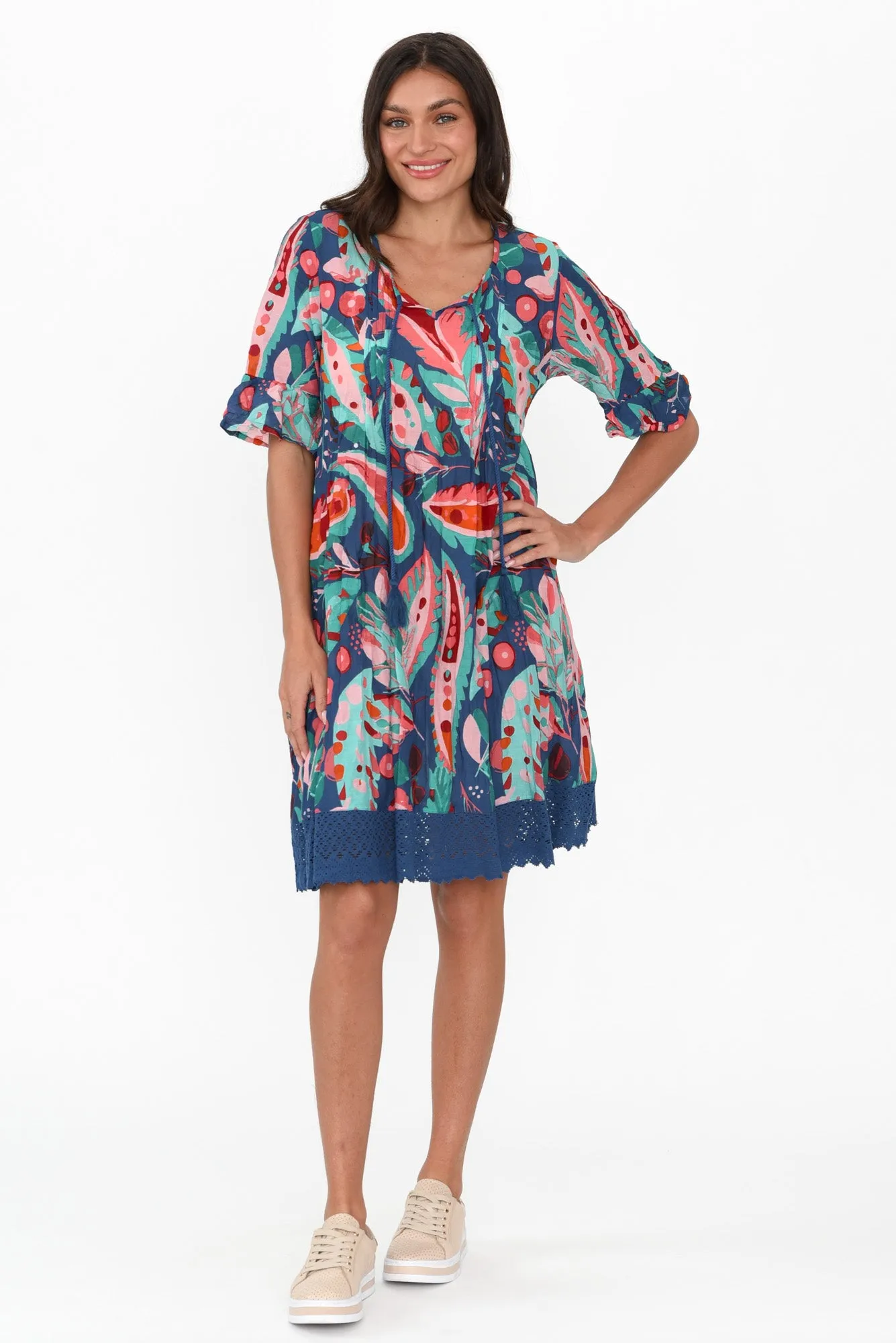 Cayman Teal Garden Cotton Tunic Dress