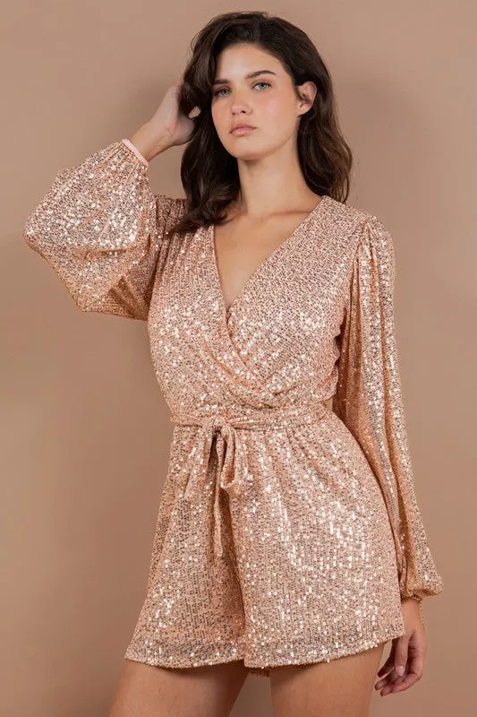 Champagne Stedy Selling Fabulous Sequin Surplice Romper