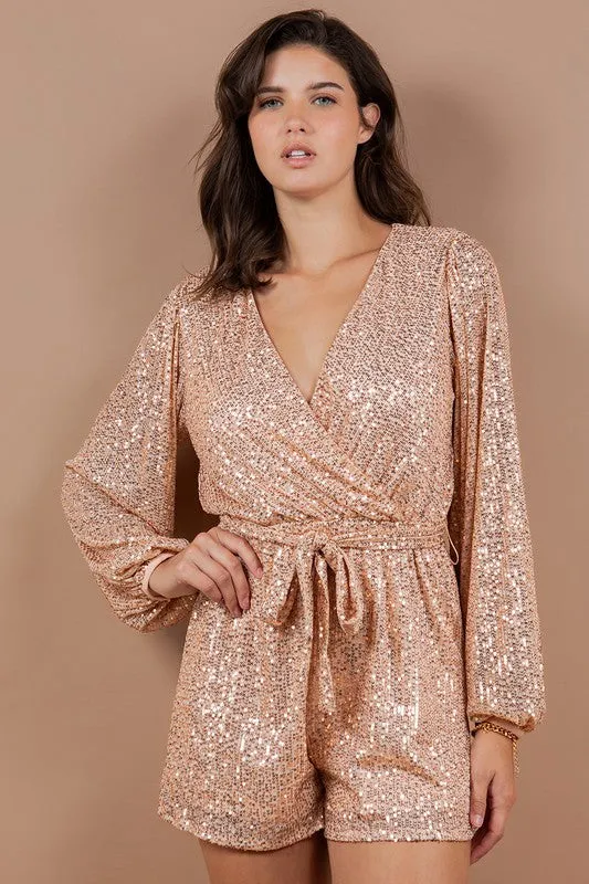 Champagne Stedy Selling Fabulous Sequin Surplice Romper