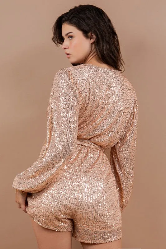 Champagne Stedy Selling Fabulous Sequin Surplice Romper