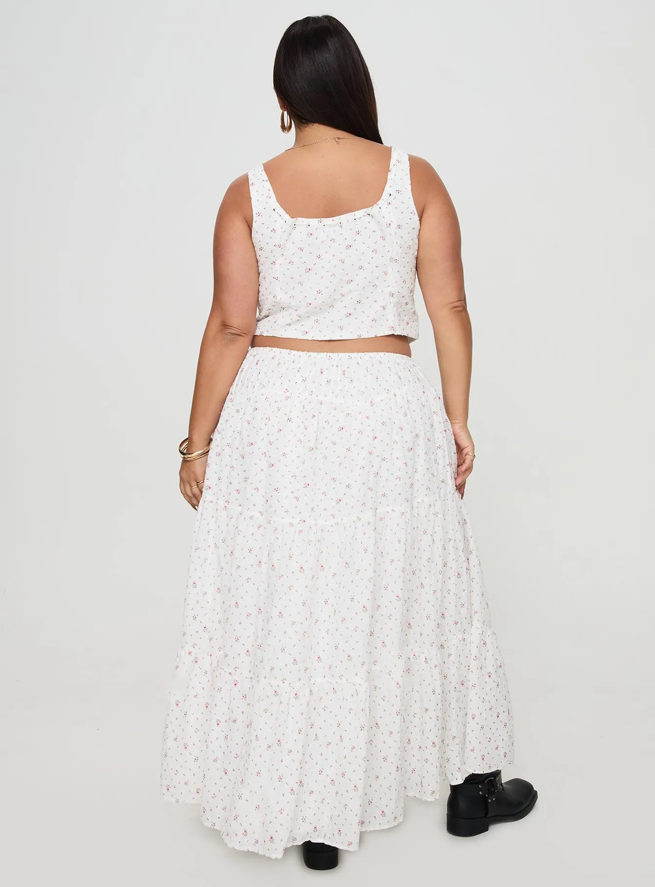 Cherry On Top Maxi Skirt White Floral Curve