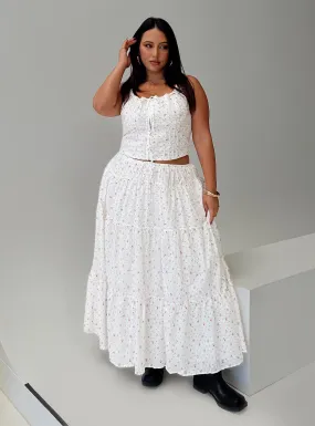 Cherry On Top Maxi Skirt White Floral Curve