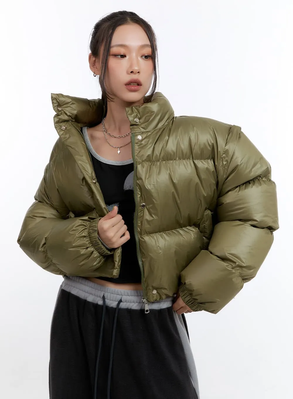 Chic Detachable Crop Puffer Jacket CN401