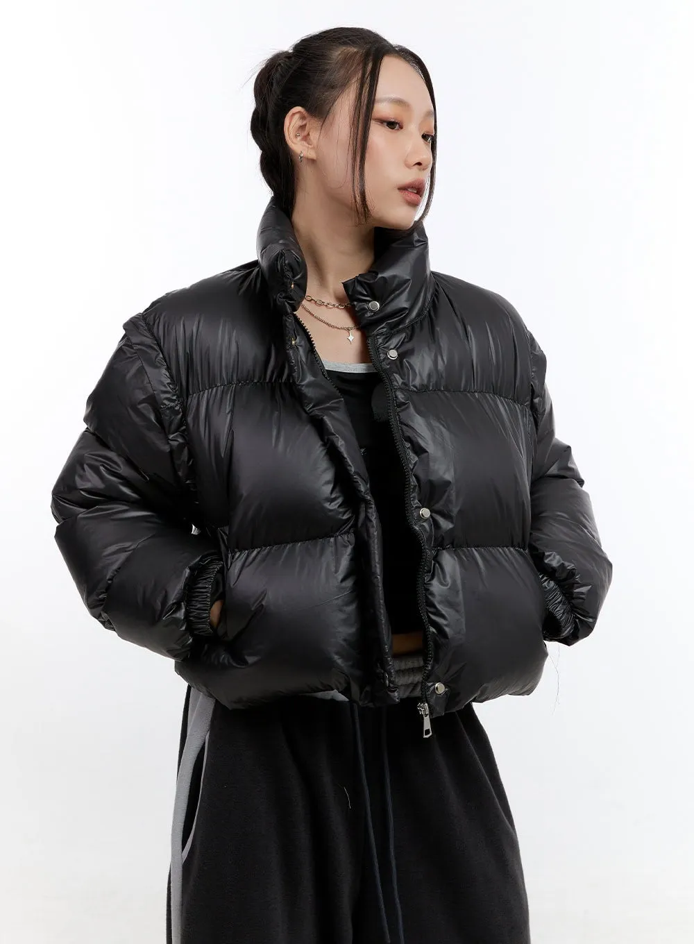 Chic Detachable Crop Puffer Jacket CN401