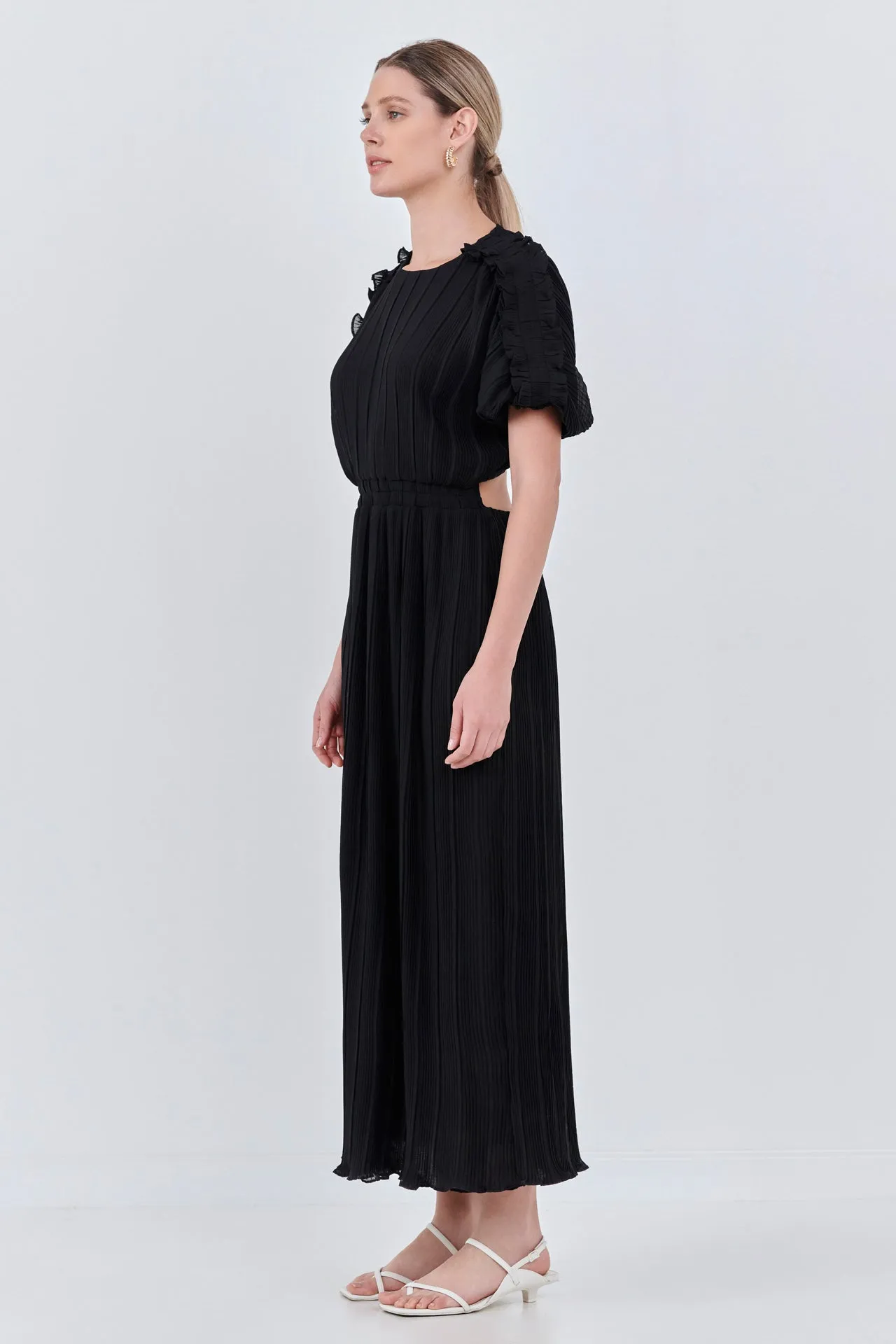 Chiffon Plisse Back Cutout Maxi Dress