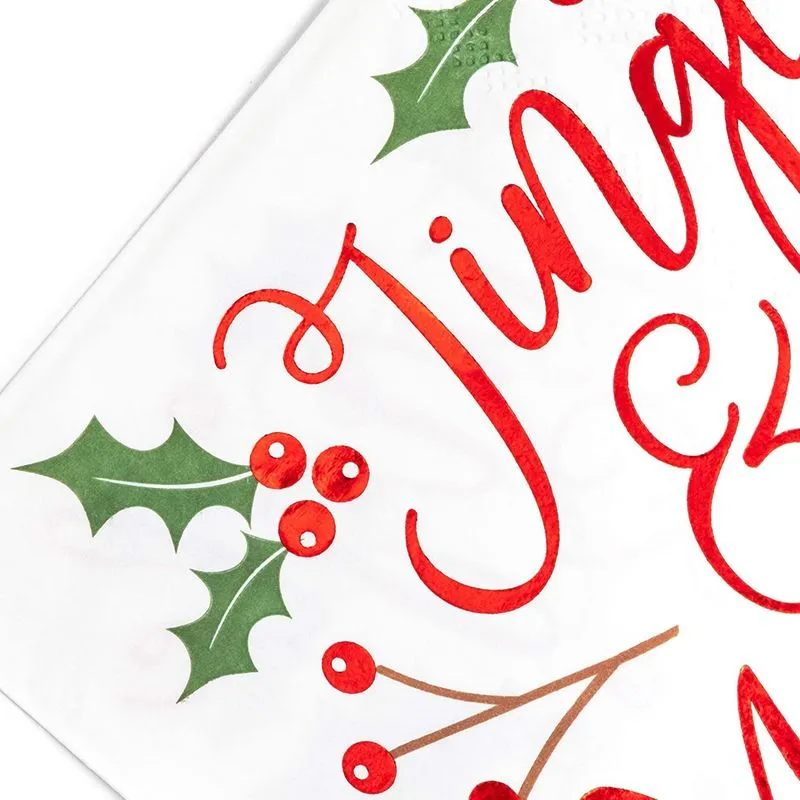 Christmas Cocktail Napkins, Jingle and Mingle Holiday Party Supplies (5 x 5, 50 Pack)