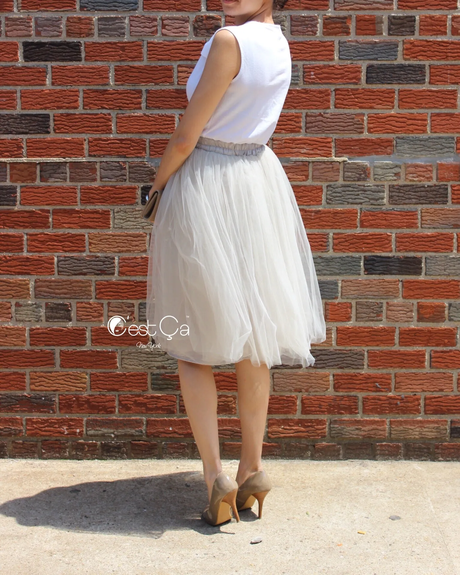 Claire Dove Gray Soft Tulle Skirt - Below Knee Midi