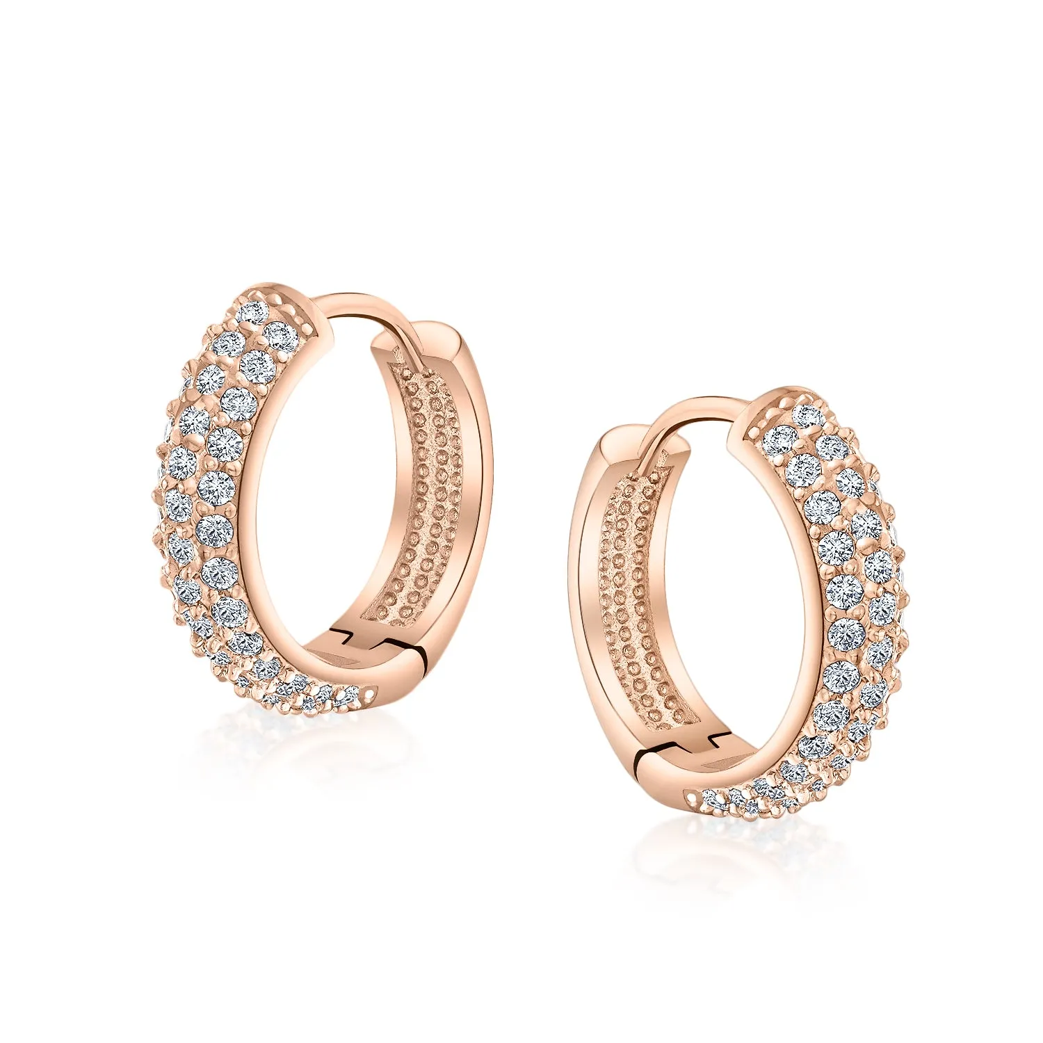 Classic Bridal Pave CZ Huggie Small Hoop Earrings Rose Gold Black Silver Plated