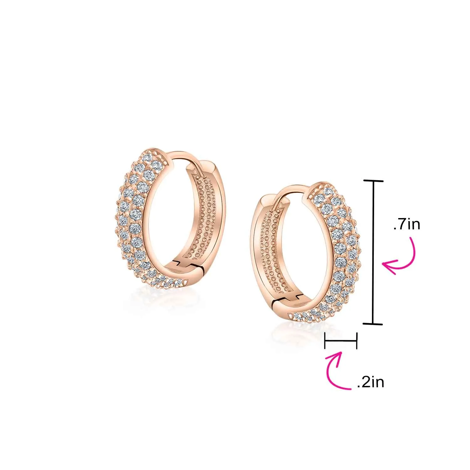 Classic Bridal Pave CZ Huggie Small Hoop Earrings Rose Gold Black Silver Plated