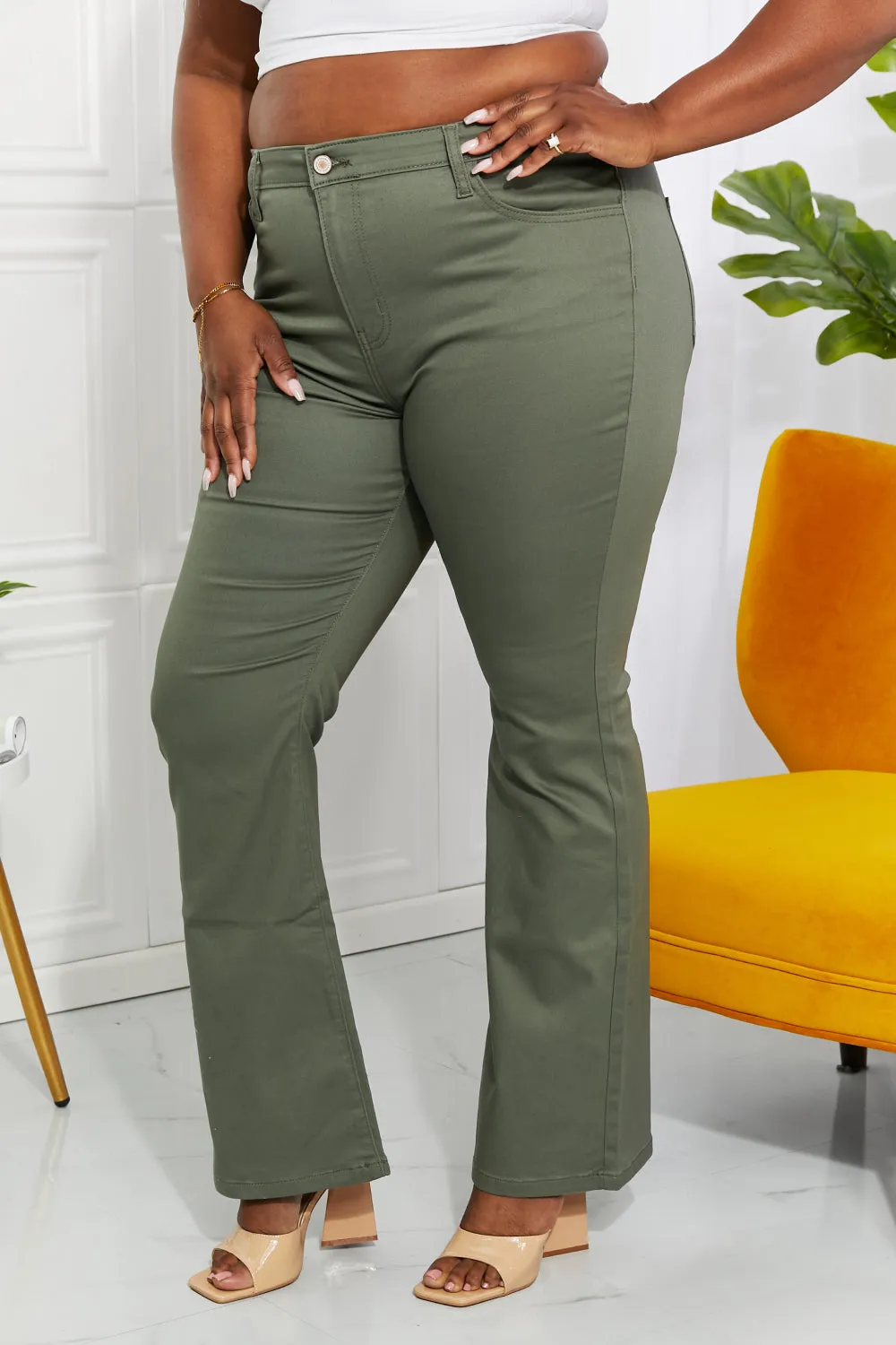 Clementine Full Size High-Rise Bootcut Jeans in Olive