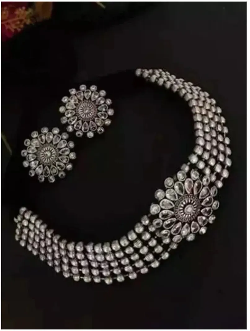 Combo Of 2 Silver-Plated Stone Studded & Beaded Jewellery Set