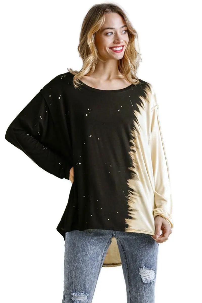 Contrast Color Raw Edge Top, Black