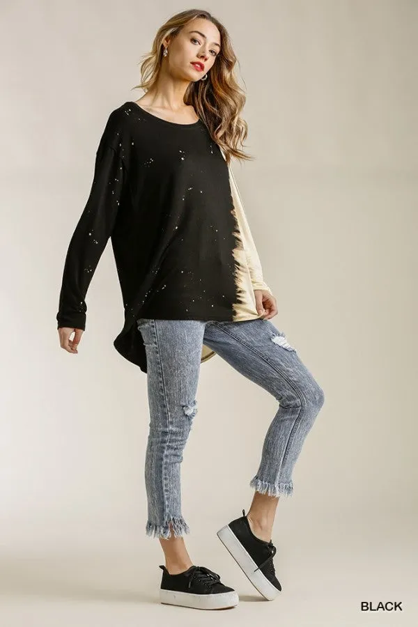 Contrast Color Raw Edge Top, Black