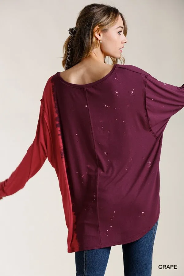 Contrast Color Raw Edge Top, Grape