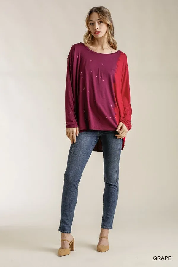 Contrast Color Raw Edge Top, Grape