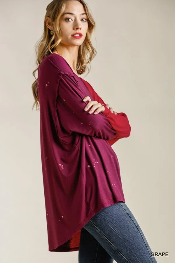 Contrast Color Raw Edge Top, Grape