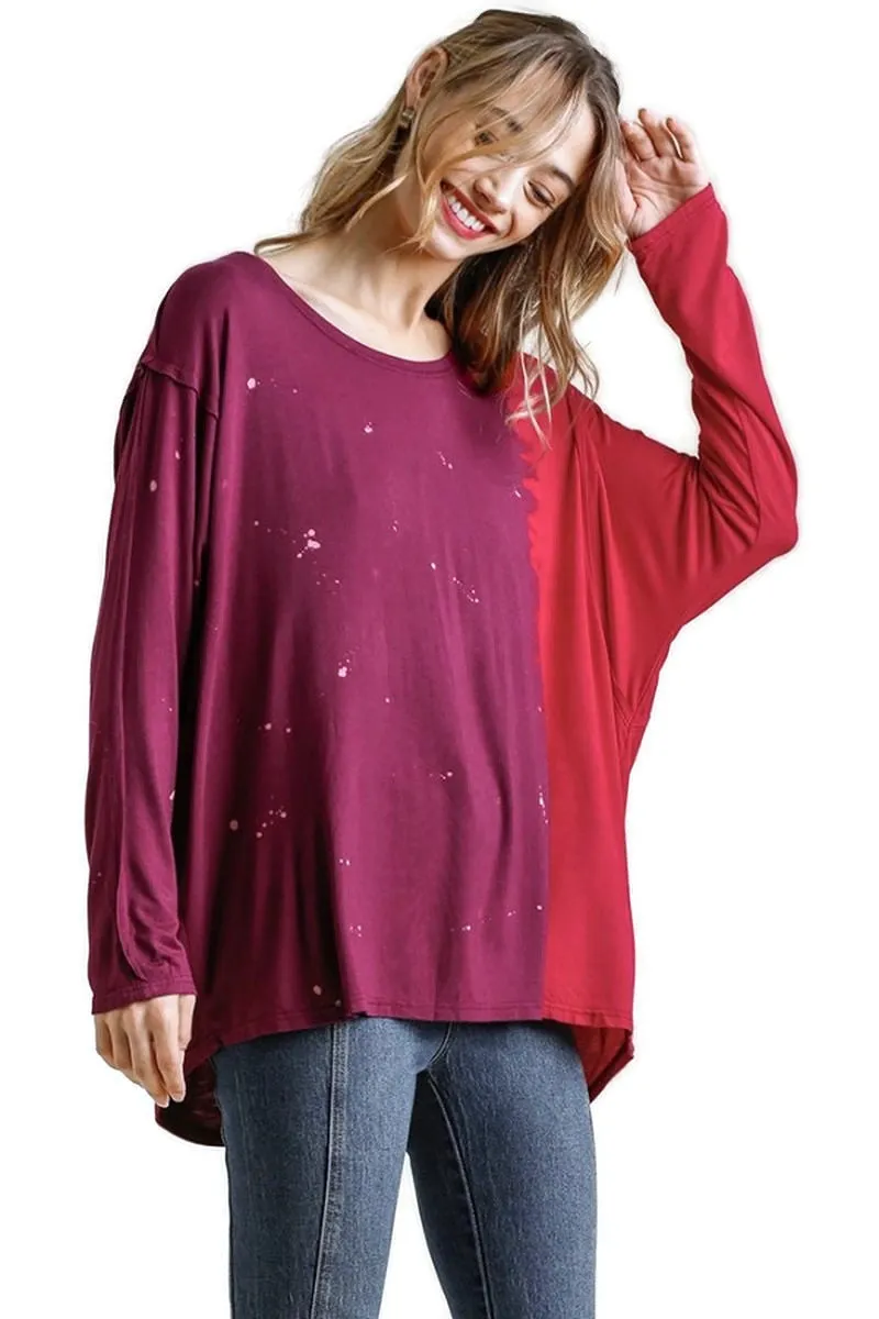 Contrast Color Raw Edge Top, Grape