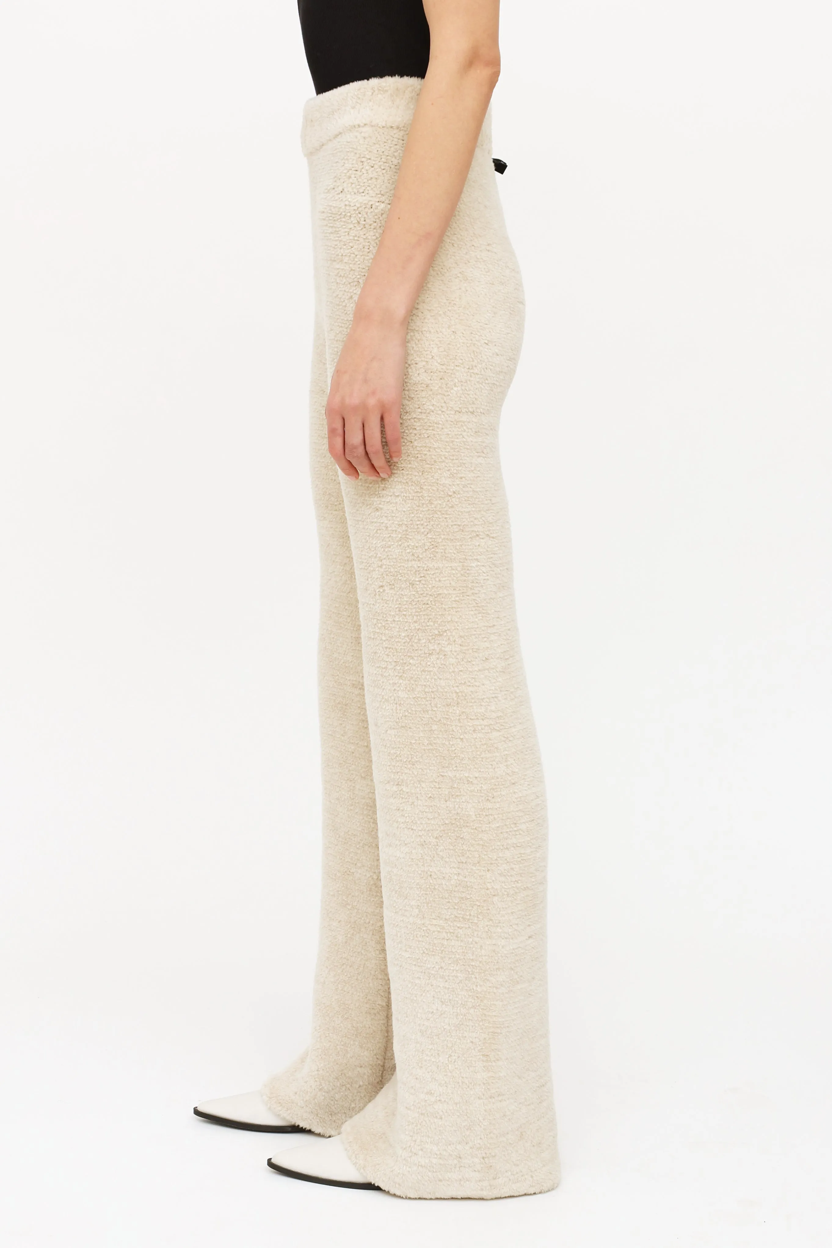 Cream Fleece Knit Lounge Pants