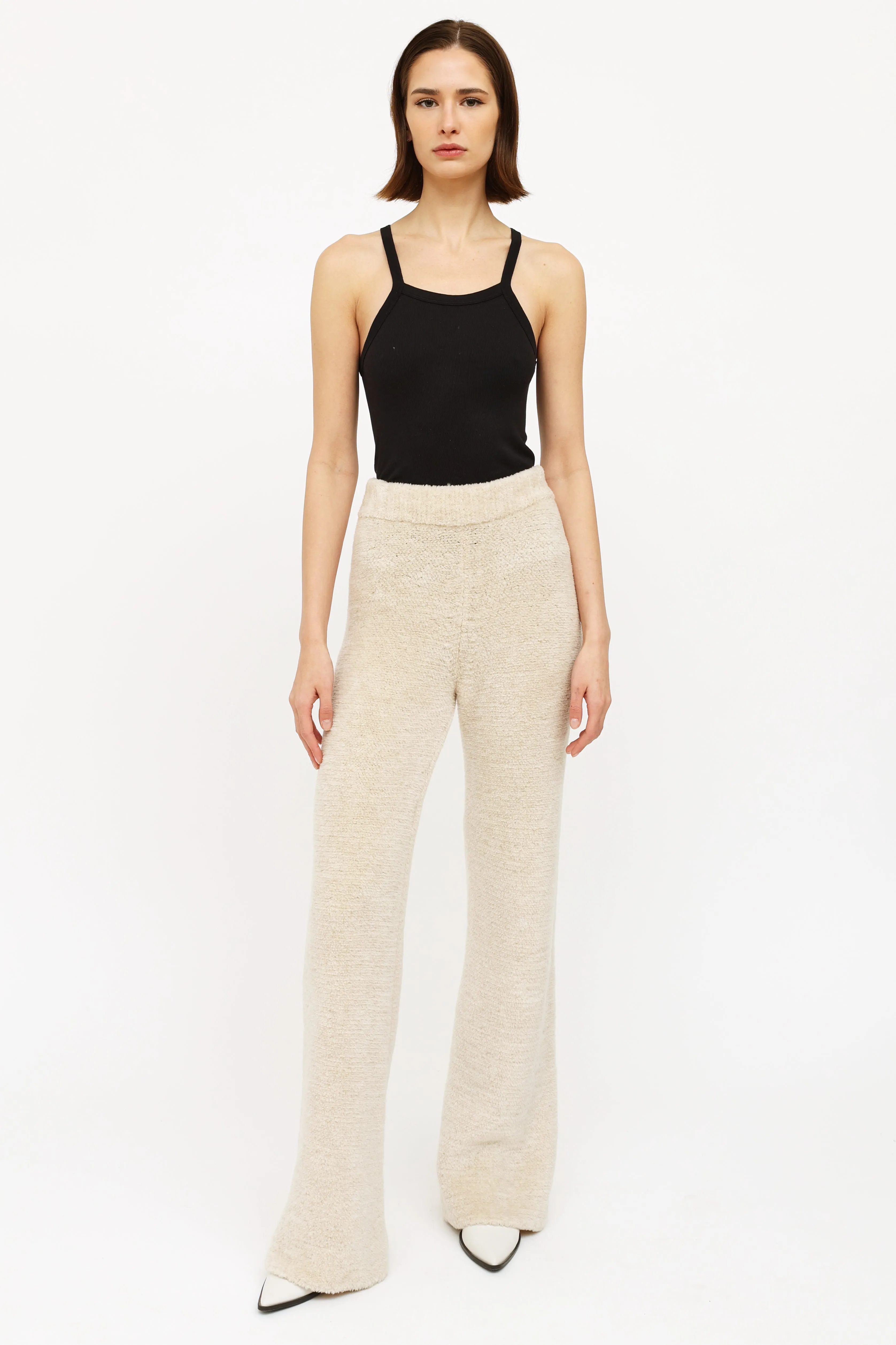 Cream Fleece Knit Lounge Pants