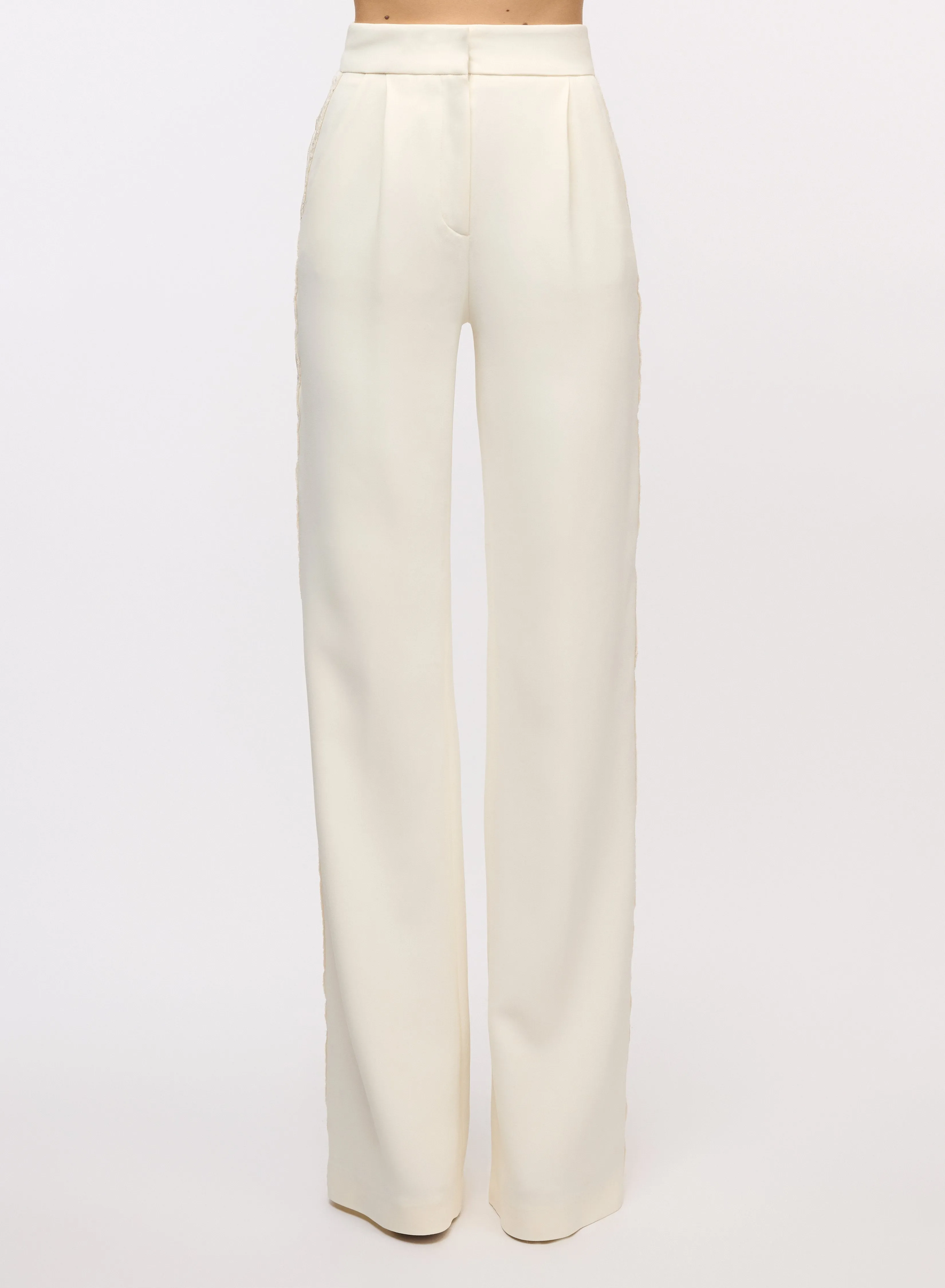 Crepe Pants with Lace Inserts