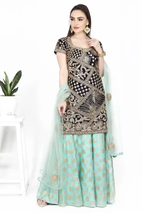 Dark Blue Tunic and Light Blue Sharara Set.