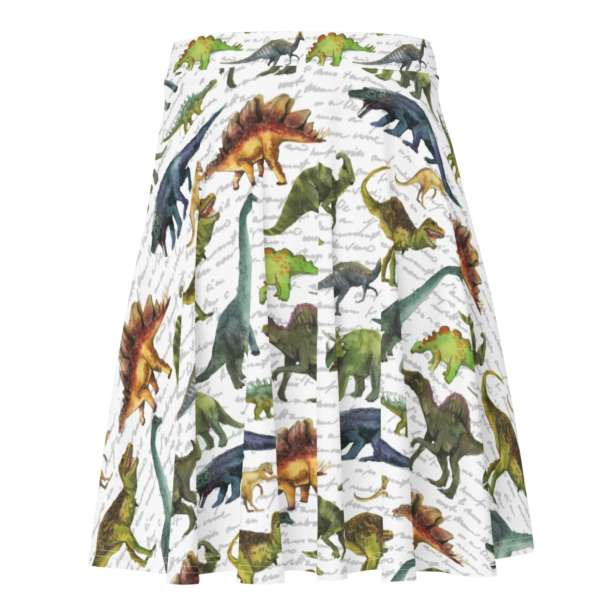 Dinosaur Dino Print Skirt Women, Fun Animal White Mini Boho Festival Cute Party High Waisted Skater Circle Ladies Vintage Summer Workout