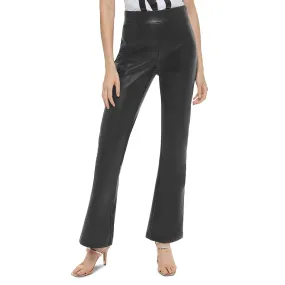 DKNY Womens High Rise Faux Leather Flared Pants