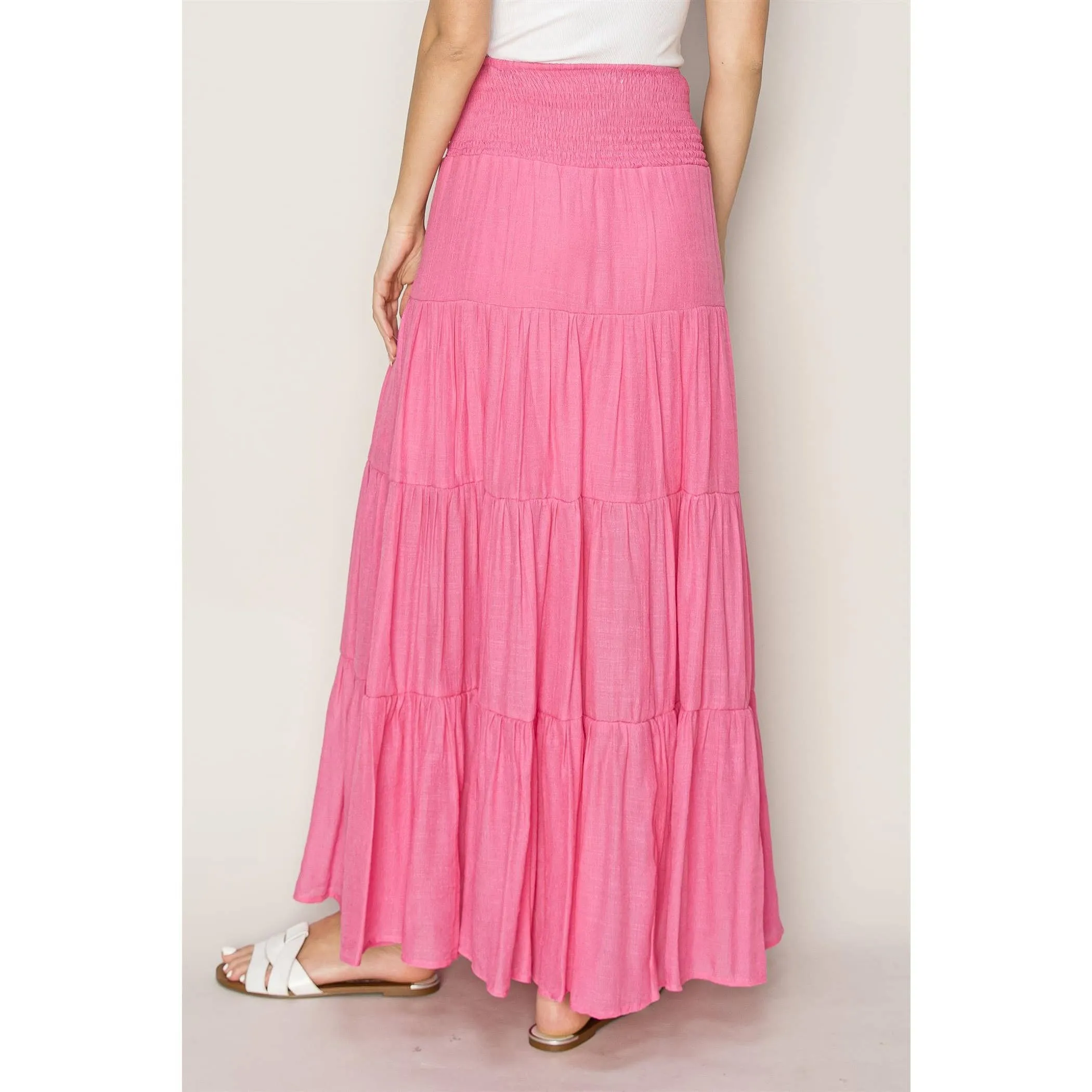 Drawstring Waist Tiered Maxi Skirt