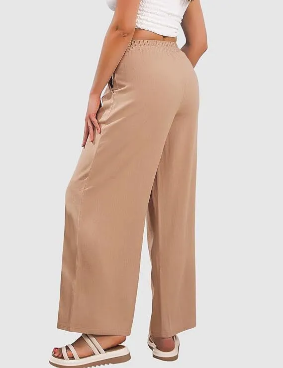 Elastic High Waist Casual Wide Leg Long Palazzo Lounge Pants Trousers