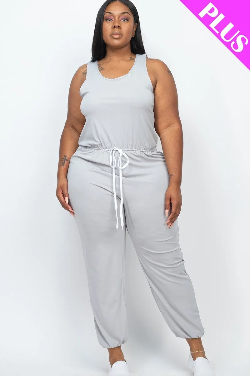 Elasticized Waist Jogger Jumpsuit Voluptuous ( ) Plus Size - Ships from The US