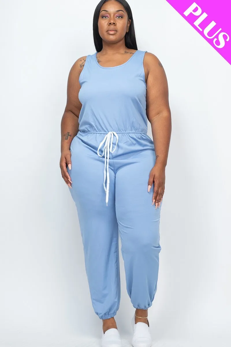 Elasticized Waist Jogger Jumpsuit Voluptuous ( ) Plus Size - Ships from The US