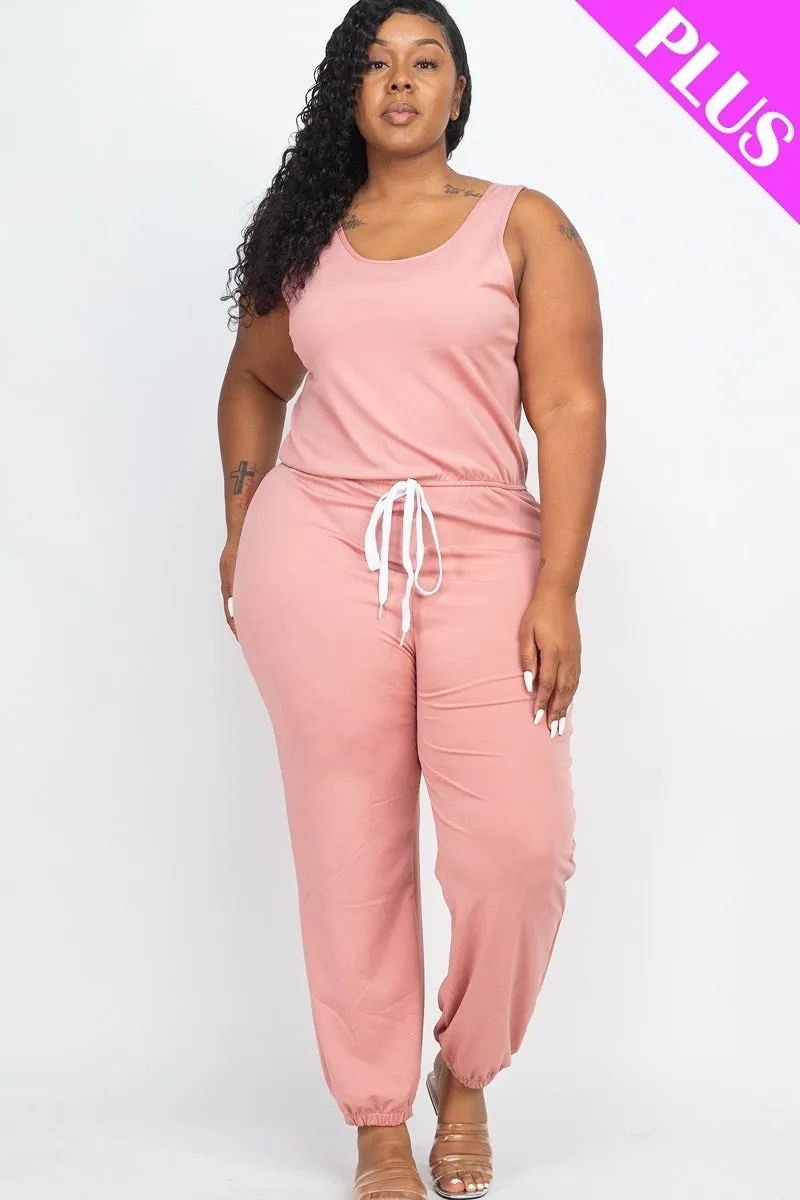 Elasticized Waist Jogger Jumpsuit Voluptuous ( ) Plus Size - Ships from The US