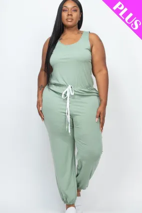 Elasticized Waist Jogger Jumpsuit Voluptuous ( ) Plus Size - Ships from The US