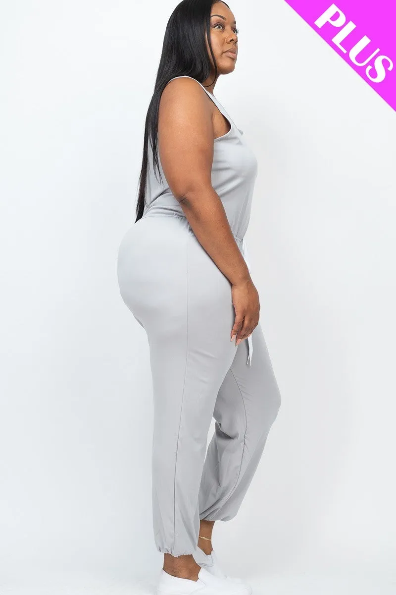 Elasticized Waist Jogger Jumpsuit Voluptuous ( ) Plus Size - Ships from The US