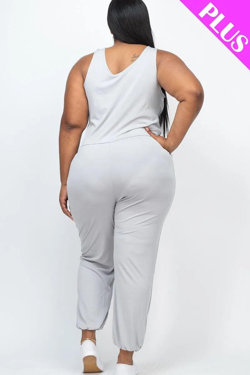 Elasticized Waist Jogger Jumpsuit Voluptuous ( ) Plus Size - Ships from The US