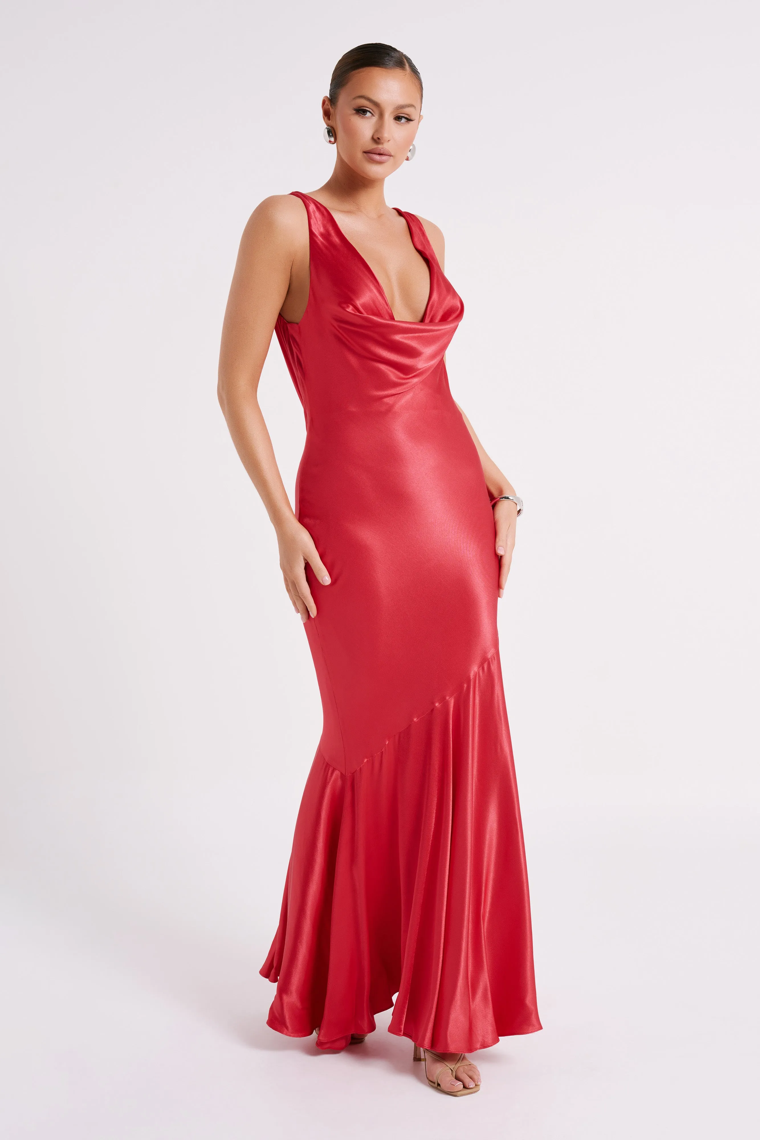 Ellison Satin Cowl Gown - Red