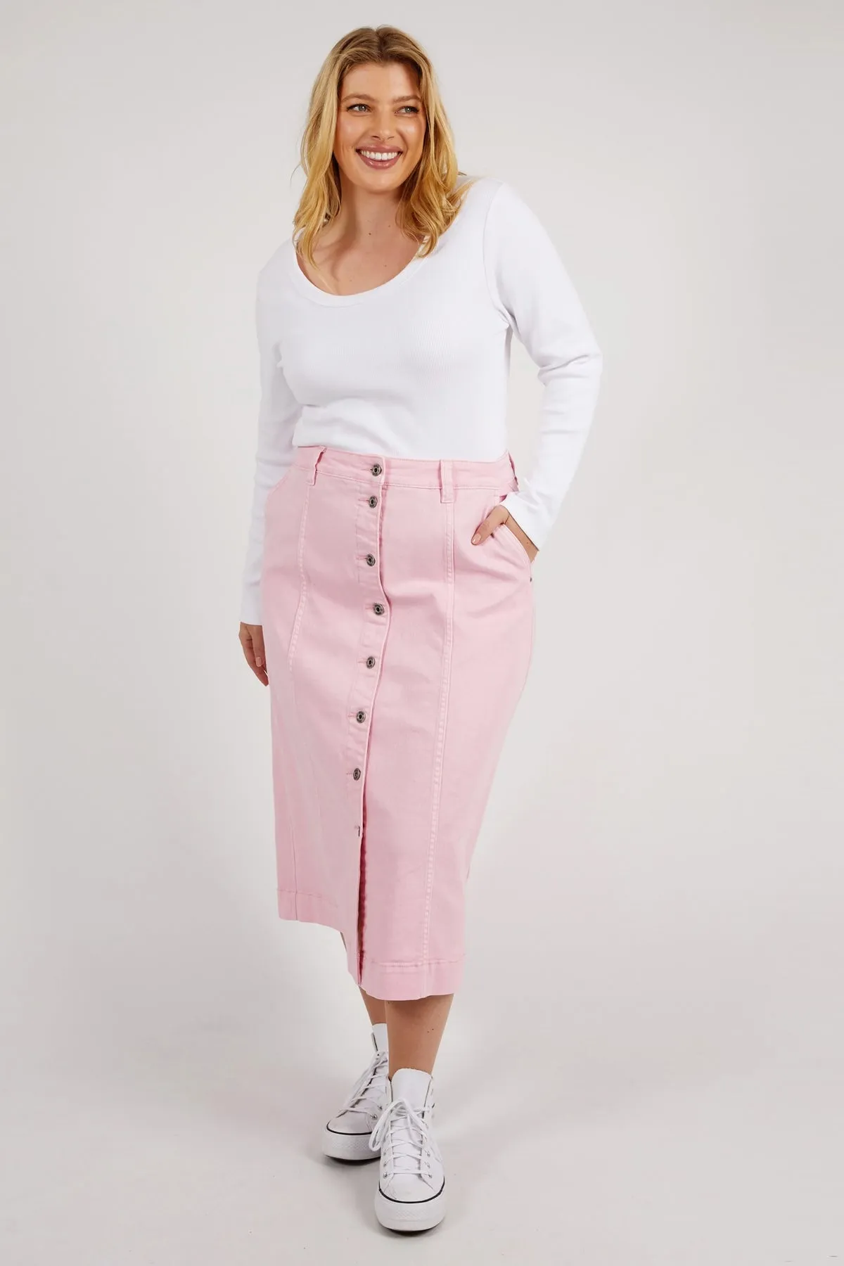 Elm Florence Button Thru Skirt - Splendid Pink