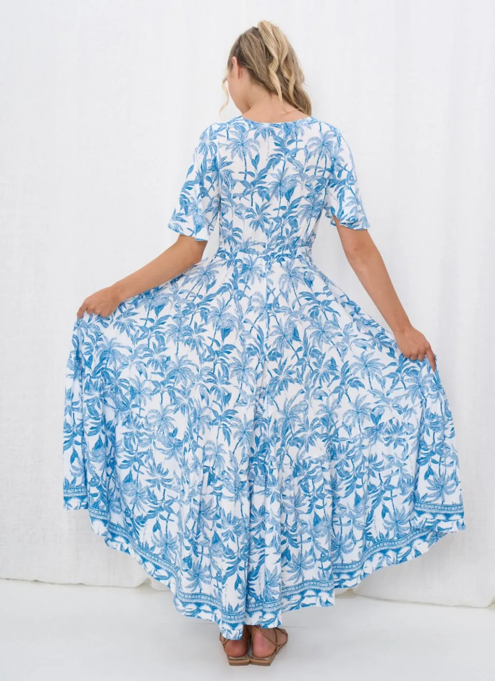 Felicity Tropical Blue and White Maxi Dress