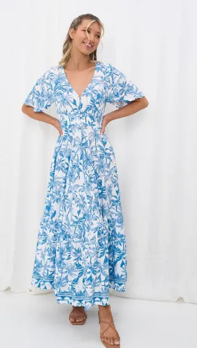 Felicity Tropical Blue and White Maxi Dress