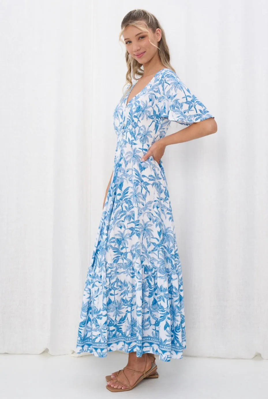 Felicity Tropical Blue and White Maxi Dress