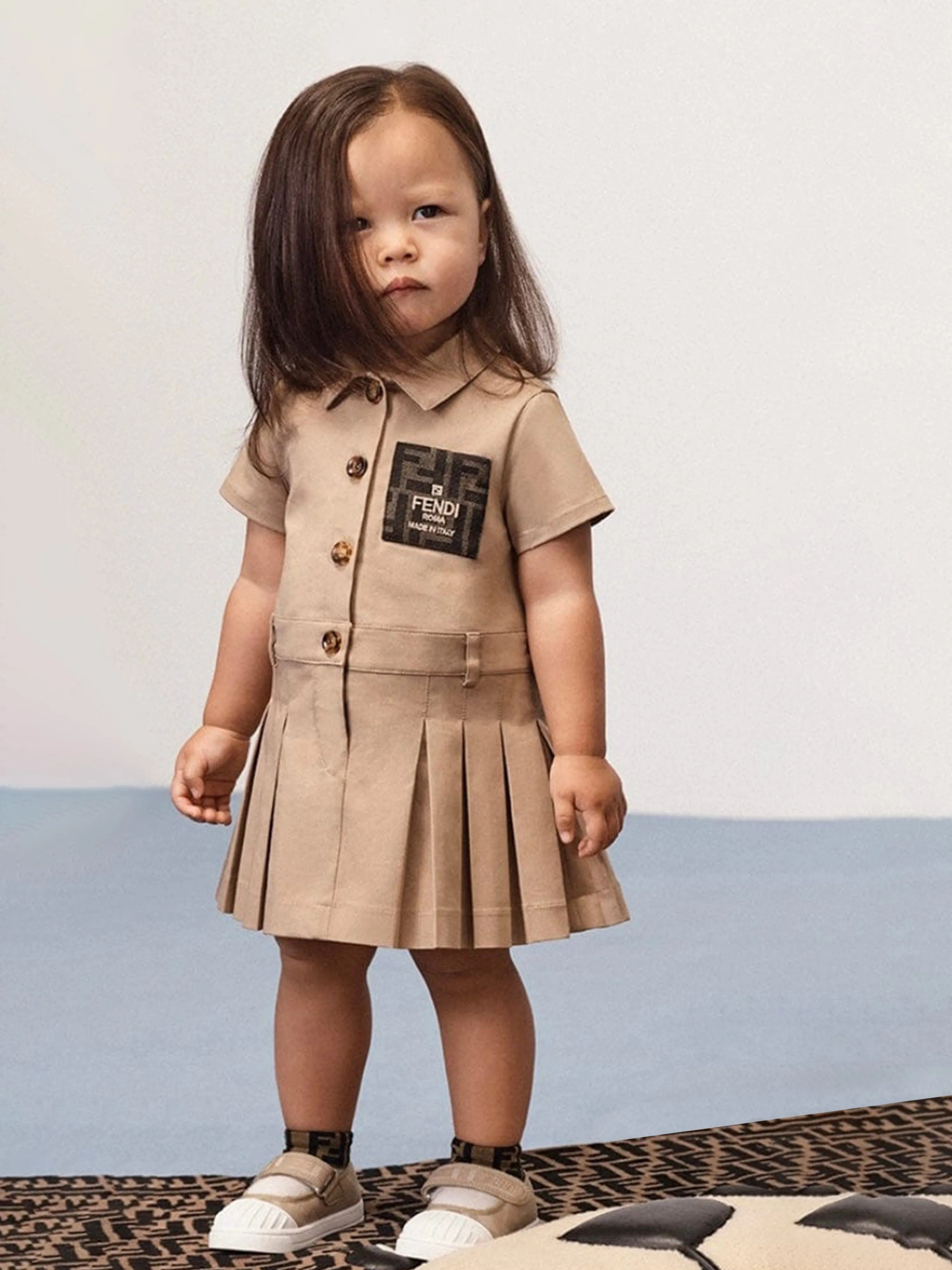 Fendi Baby Girls Logo Trench Dress in Beige