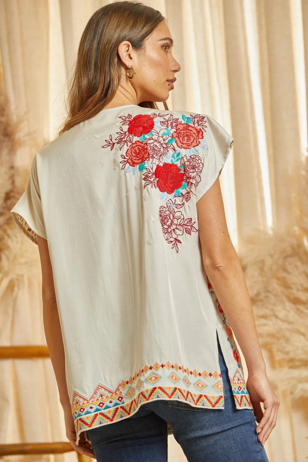 Floral & Aztec Embroidered Top