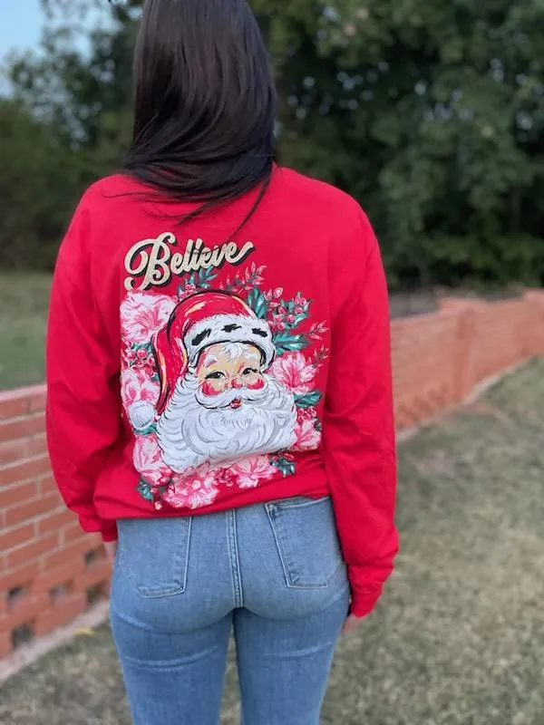 Floral Santa Holiday Tee