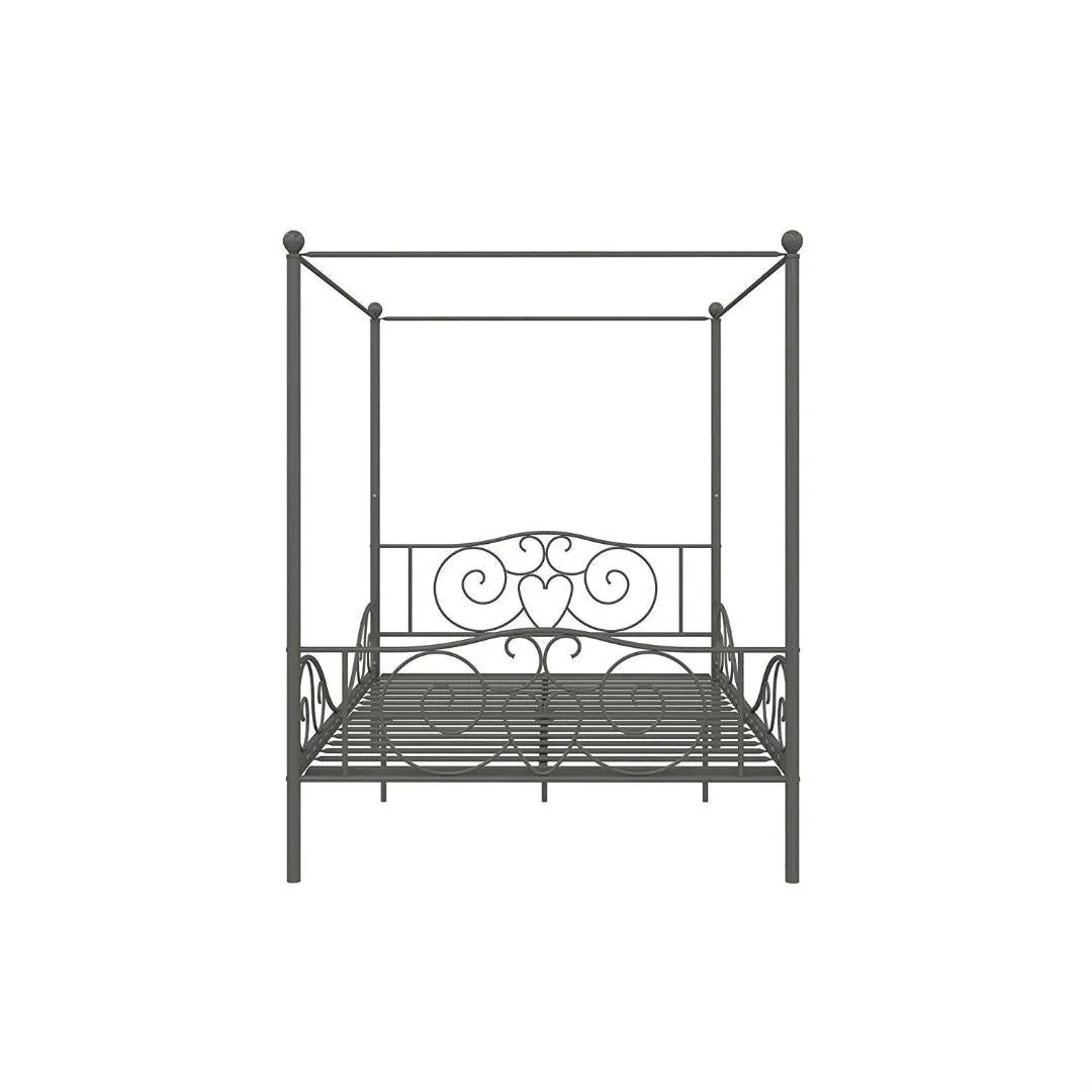 Full size Heavy Duty Metal Canopy Bed Frame in Pewter Finish