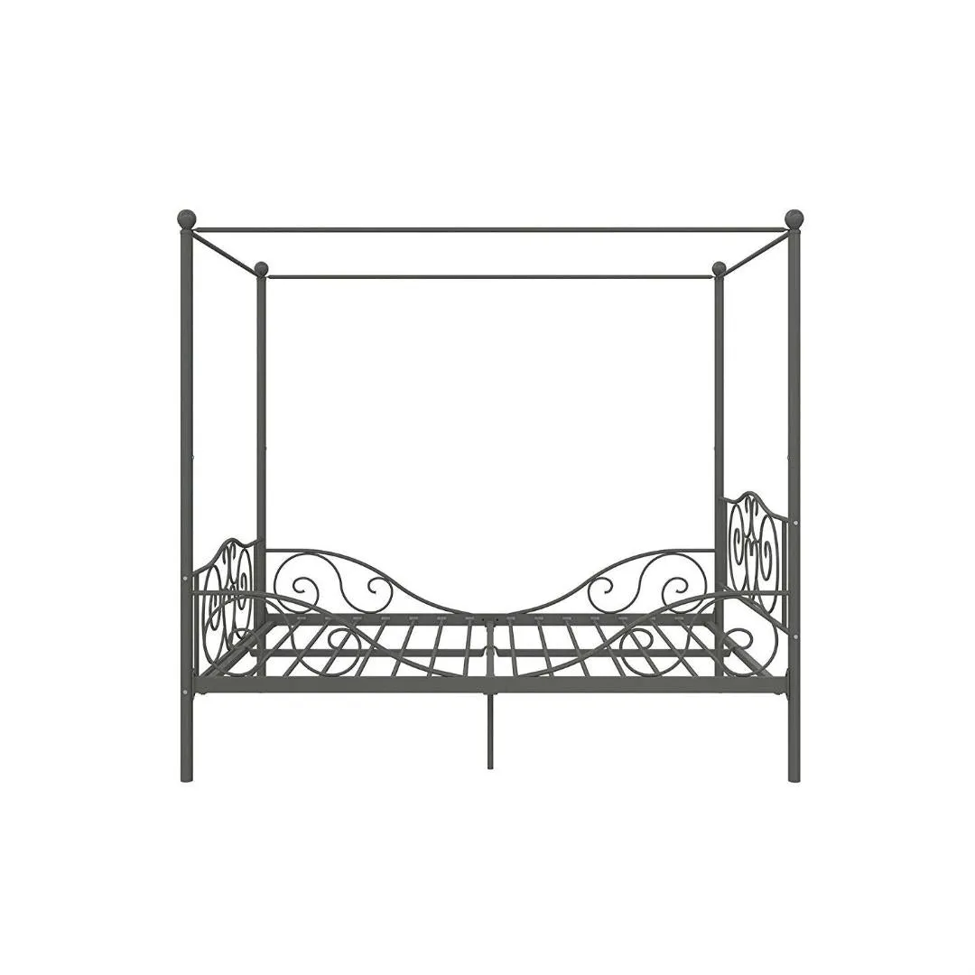 Full size Heavy Duty Metal Canopy Bed Frame in Pewter Finish