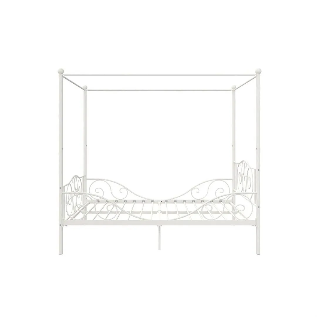 Full size White Metal Canopy Bed Frame with Heavy Duty Steel Slats