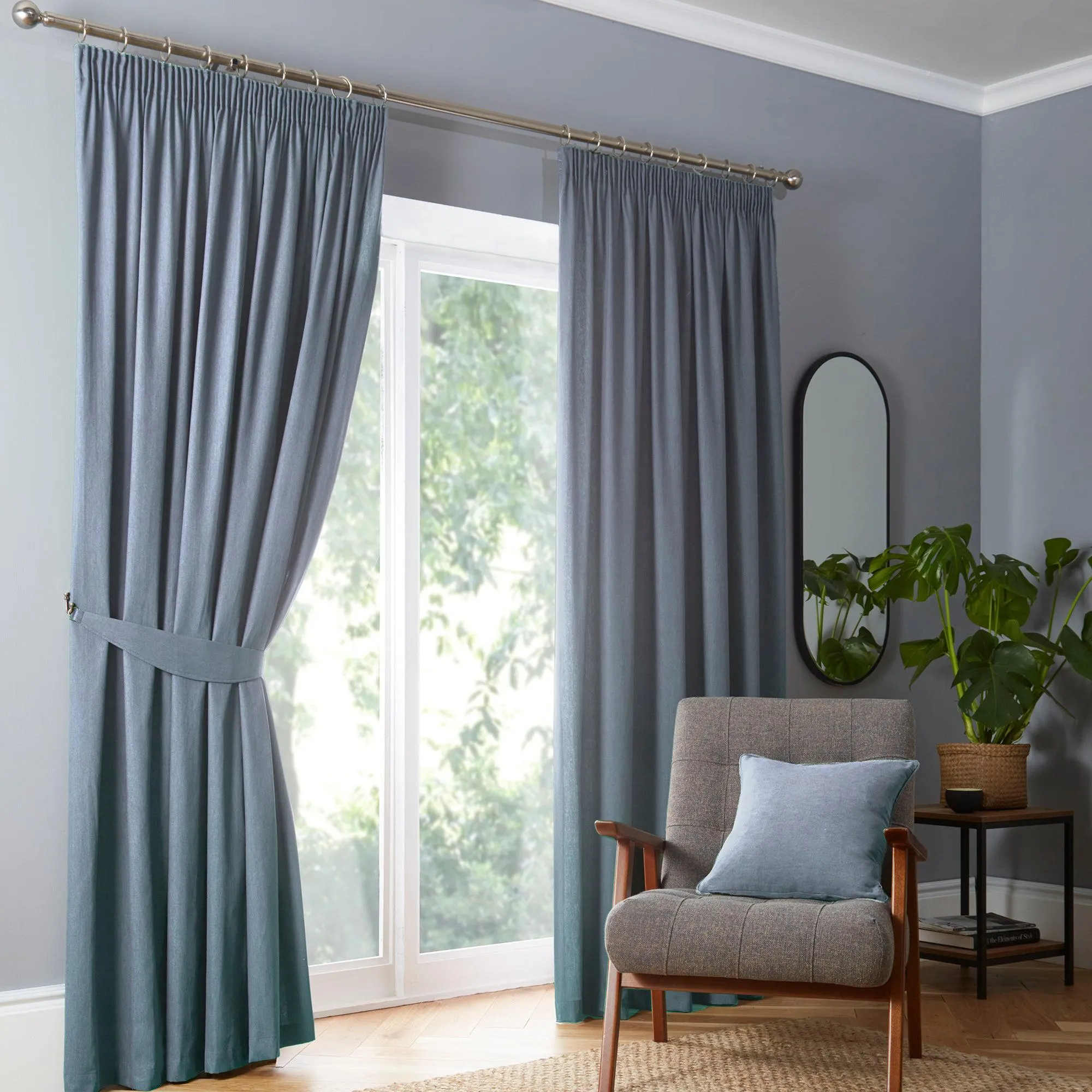 Fusion Dijon Pencil Pleat Curtains  - Blue