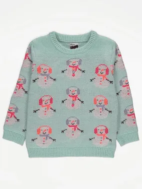 George Girls Mint Snowman Christmas Jumper