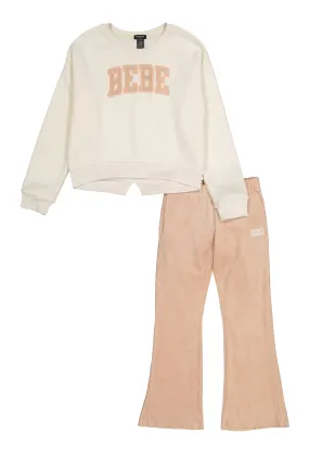 Girls Bebe Pullover Sweatshirt and Velour Pants