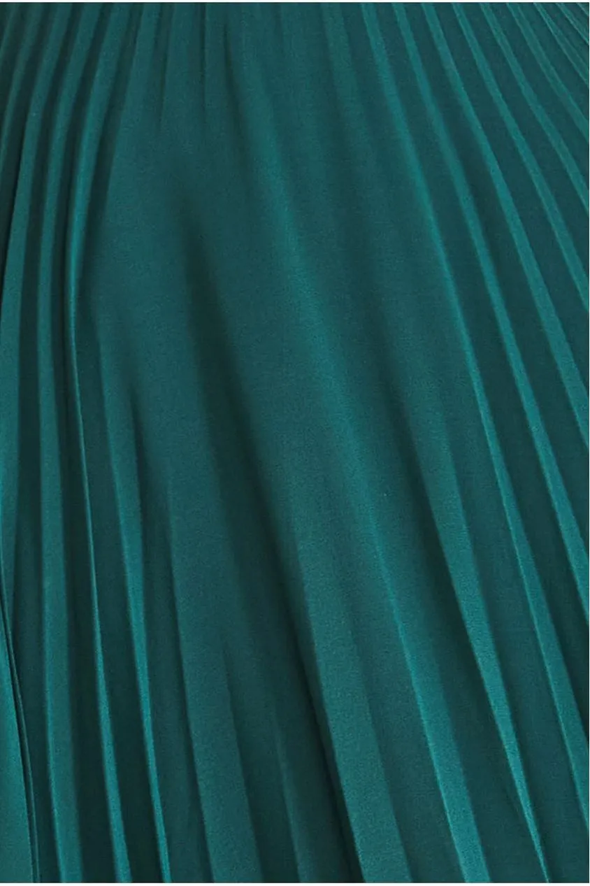 Goddiva Crochet & Pleated Top Midi - Emerald